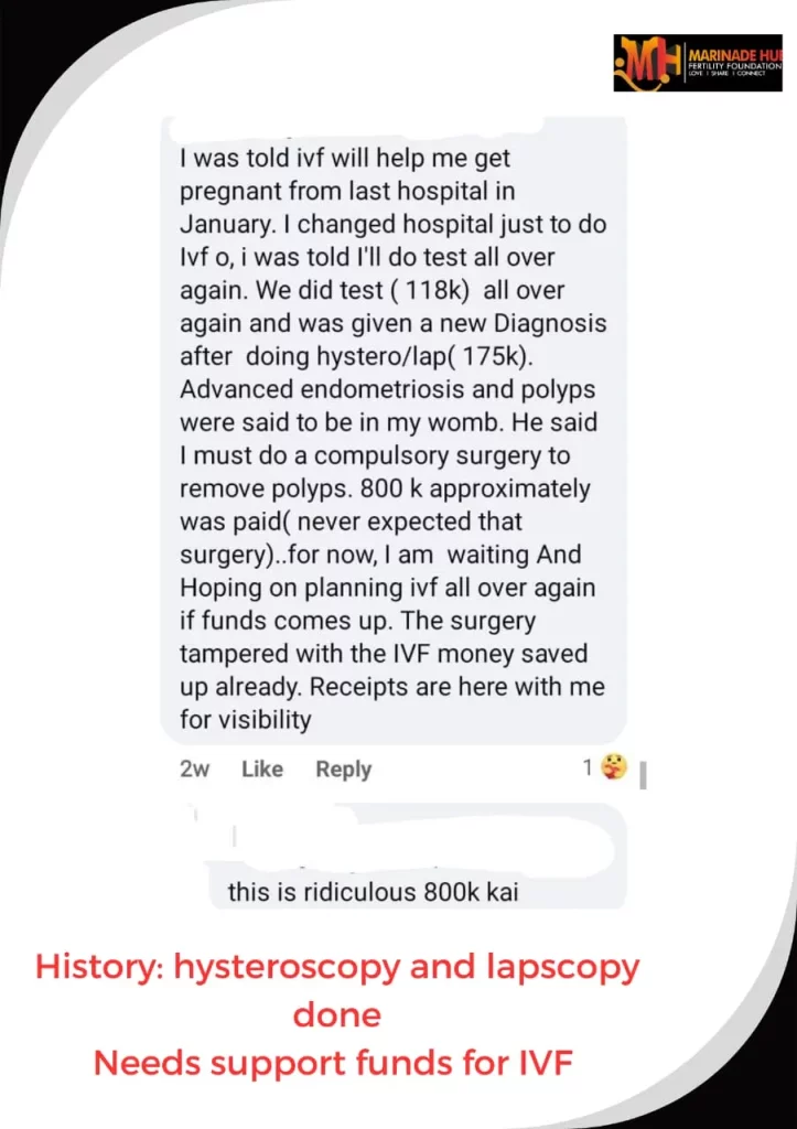 Genuine member who needs financial support to raise money for infertility treatment procedures (laparoscopy)